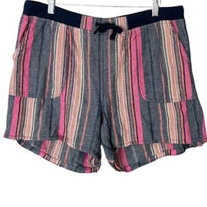 DASH Linen Blend Shorts Women’s Large Striped Boho Drawstring Pockets Relaxed